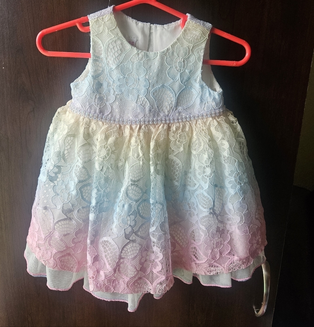Bonnie Baby Pastel Lace Baby Dress Size 3 to 6 Months